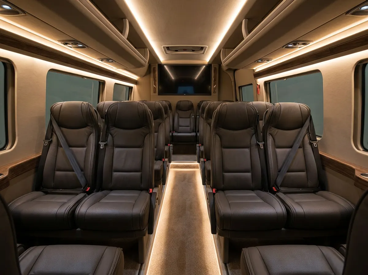 Салон микроавтобуса Mercedes-Benz Sprinter с кожаными креслами